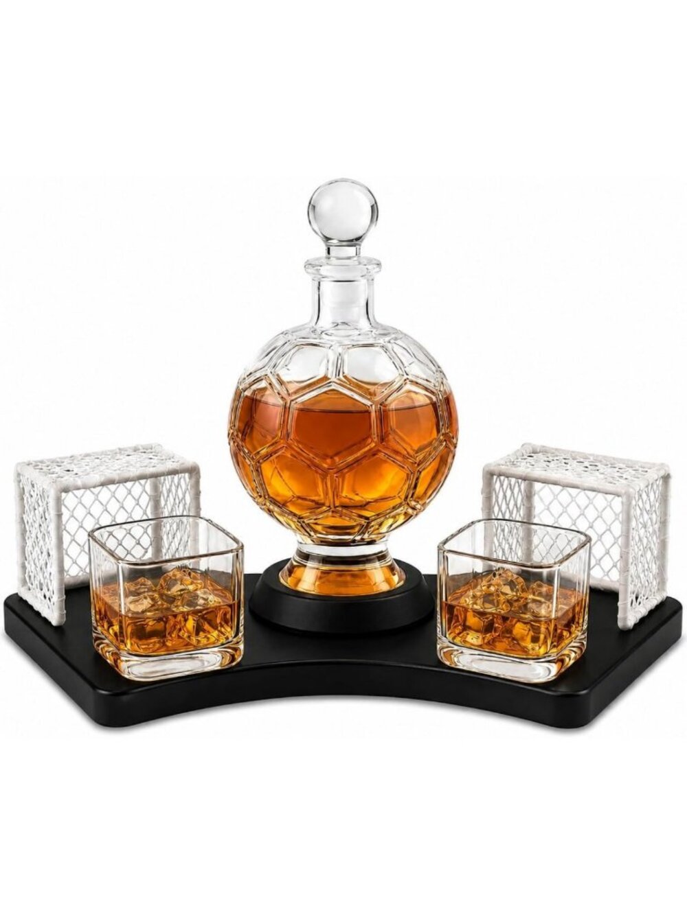 Soccer-Themed Whiskey Decanter Set with 2 Glasses & Goal Holder - Perfect Gift